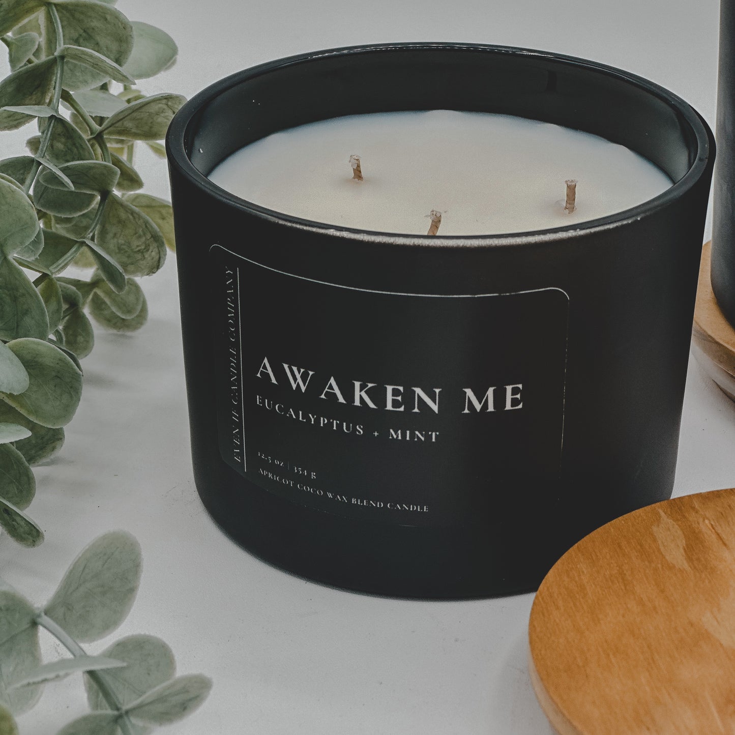 "Awaken Me" (Eucalyptus + Mint)- 10 oz, 12.5 oz Matte Black Candle