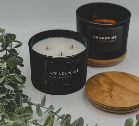 "Awaken Me" (Eucalyptus + Mint)- 10 oz, 12.5 oz Matte Black Candle