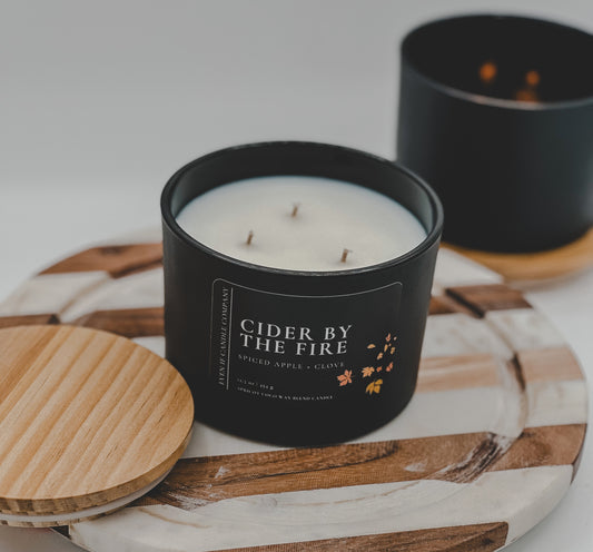 " Cider by the Fire" (Spiced Apple + Clove + Cinnamon)- 10 oz, 12.5 oz Matte Black Candle