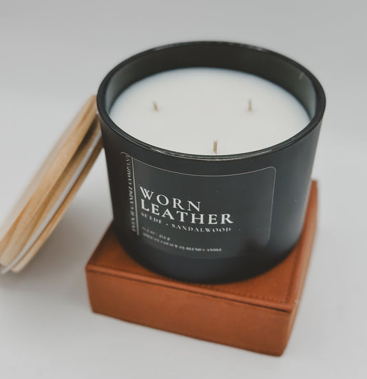 Worn Leather 10 oz, 12.5 oz Matte Black Candle